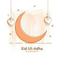 eid-ul-adha Mubarak Konzept mit Orange Halbmond Mond, zwei Karikatur Schaf hängen auf Weiß Hintergrund. vektor