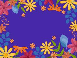 färgrik blommor med löv dekorerad på blå bakgrund och kopia Plats. vektor