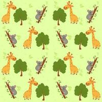 nahtlos Giraffe mit Baum und Koala Muster Hintergrund. vektor