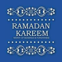 islamisch Festival heilig Monat von Ramadan kareem wünscht sich mit Weiß Laser- Schnitt gedeihen auf Blau Hintergrund. vektor