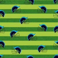 Kricket Helme Muster auf Grün gestreift Gras Muster Hintergrund. vektor