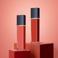 attraktiv Rosa und rot Lippen Glanz Produkte auf Platz Bühne im 3d Illustration vektor