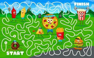 Labyrinth Matze Spiel mit schnell Essen Zeichen vektor