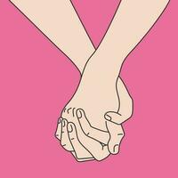 hand dragen konst av hand i hand på rosa bakgrund. kärlek och vänskap. vektor illustration