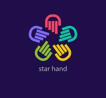 kreativ Hand Star Formation Logo Design. einzigartig Design Farbe Übergänge. einzigartig Mannschaft Einheit Hände Logo Vorlage. Vektor