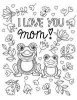 ich Liebe Sie Mama. Mutter Tag Gruß. Hand gezeichnet Färbung Seite zum Kinder und Erwachsene. schön Zeichnung mit Muster und klein Einzelheiten. Färbung Bilder. Vektor