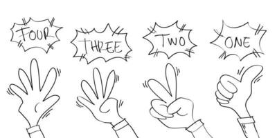 hand dragen av händer symbol, tummen upp gest på klotter stil, vektor illustration