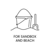Eimer und Schaufel zum spielen im das Sand, Sandkasten und Strand Spielzeuge Linie Symbol im Vektor, Illustration zum Kinder online speichern, Sand spielen. vektor
