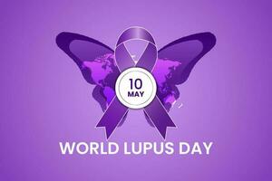 Vektor Illustration von Welt Lupus Tag mit Bewusstsein lila Band und Schmetterling zum chronisch Autoimmunität Bewusstsein.