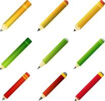 Bleistift Vektor Illustration Satz. Bleistift Symbol zum Design Über Ausbildung, Schule, Büro oder Buch. Bleistift mit Gelb, Grün und rot Farbe zum Dekoration oder Ornament. zurück zu Schule Grafik Ressource