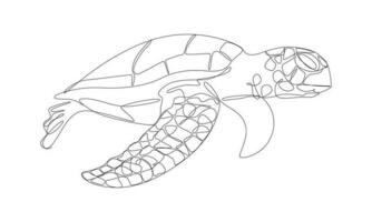 kontinuerlig linje teckning hav sköldpadda, de lång rader är hav sköldpadda former. vektor