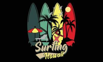 Surfen Hawaii Kalifornien Paradies Strand T-Shirts Design. vektor