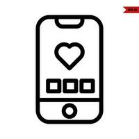 kärlek i skärm mobil telefon linje ikon vektor