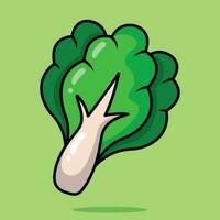 eben Stil Grün Blatt Grüner Salat Gemüse Karikatur Vektor Symbol Illustration Essen