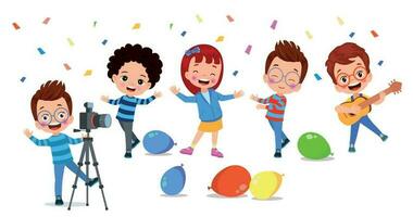 Kinder haben Spaß beim ein Party mit Luftballons und Luftballons. vektor