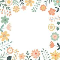 tecknad serie sommar fyrkant gräns ram med pastell blommor och löv. isolerat på vit bakgrund. mall för kort, webb, och baner. vektor