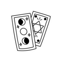 Vektor lineart Tarot Karten isoliert auf Weiß Hintergrund. Gekritzel Hand gezeichnet magisch Okkulte Elemente.