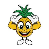 ananas frukt maskot tecknad serie med muskel vapen vektor
