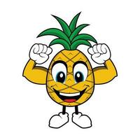 Ananas Obst Maskottchen Karikatur mit Muskel Waffen vektor