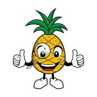 Ananas Obst Maskottchen Karikatur mit Brille geben Daumen oben vektor