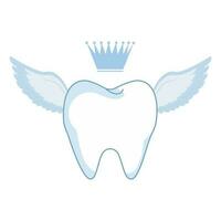 tand med krona och vingar, dental vård, stomatologi logotyp isolerat på vit bakgrund. företag ClipArt, klinik service stock vektor illustration. vektor illustration