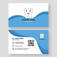 Dental Klinik Konzept basierend Zahn Pflege Geschäft Karte Design im Vorderseite und zurück Sicht. vektor