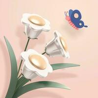 Weiß 3d Illustration süß Blumen und Schmetterling auf Rosa Hintergrund vektor