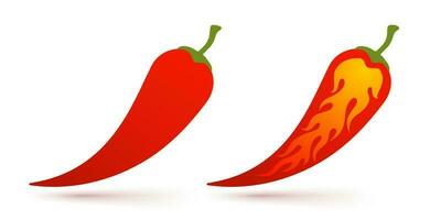 vektor uppsättning illustration av en kryddad chili paprikor med flamma.