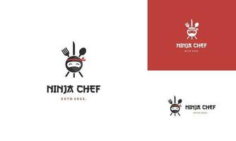 Ninja Koch Logo Design modern Konzept, Ninja mit Besteck Logo Vorlage vektor