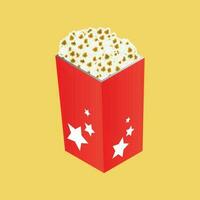 3d Popcorn Eimer im rot Farbe auf Gelb Hintergrund. vektor