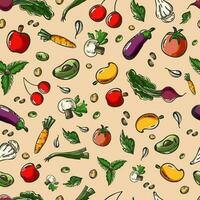 Gekritzel Stil Obst und Gemüse nahtlos Hintergrund. vektor