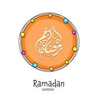 Arabisch Kalligraphie von Ramadan kareem auf Orange und Weiß Hintergrund. vektor