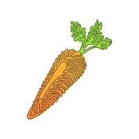 kontinuerlig ett linje teckning färsk orange morot med grön löv, hälsa mat. morot färsk vegetabiliska friska mat. virvla runt ringla stil begrepp. enda linje dra design vektor grafisk illustration