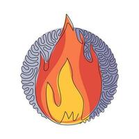 kontinuierliche einzeilige zeichnung von feuer, flamme. rote Flamme im abstrakten Stil. flaches Feuer. isolierte grafik der modernen kunst. Feuerzeichen. Wirbel-Curl-Kreis-Hintergrundart. einzeiliges zeichnen design vektorgrafik vektor