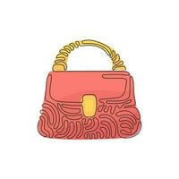 einzelne einstrichzeichnung damenhandtaschen kollektion modischer artikel. Taschen mit Reißverschlüssen, Taschen, Griffen und verstellbaren Schultergurten Spitze. Swirl-Curl-Stil. Designgrafik mit durchgehender Linie vektor