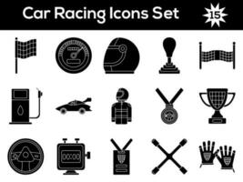 glyf stil uppsättning av bil tävlings ikoner eller symbol. vektor