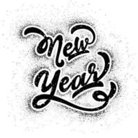 Aufkleber Stil Kalligraphie von Neu Jahr mit schwarz glänzend bewirken auf Weiß Hintergrund. vektor