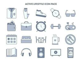 uppsättning av aktiva livsstil ikoner i blå och grå Färg. vektor