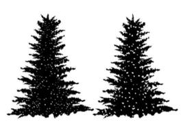 två xmas träd i svart Färg på snöig bakgrund. vektor