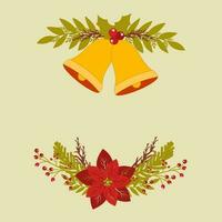 julstjärna blomma med löv, bär gren, klingande klockorna och kopia Plats på pastell brun bakgrund. vektor