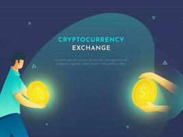 Illustration von Karikatur Mann Austausch Bitcoin zu Dollar zum Kryptowährung Konzept. vektor