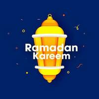 Ramadan kareem Text mit Laterne Illustration auf Blau Hintergrund. vektor