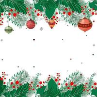 jul grannlåt hänga med bär grenar, grön löv och kopia Plats på vit bakgrund. vektor