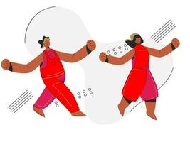 Karikatur Charakter von Mann und Frau im Gehen Pose auf Weiß abstrakt Hintergrund. vektor