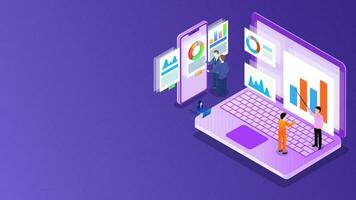 3d Illustration von Miniatur Geschäft Menschen oder Analytiker, Analyse Daten auf Laptop mit Smartphone zum Geschäft Wachstum oder Daten Analyse Konzept. vektor