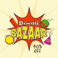 Diwali Basar Poster Design mit Rabatt Angebot und Feuerwerkskörper auf Pop Kunst Hintergrund. vektor