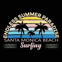 ändlös sommar paradis santa monica strand surfing t-shirt design vektor