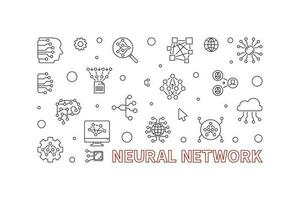 neural Netzwerk Gliederung horizontal Banner. Vektor künstlich Intelligenz Technologie Illustration