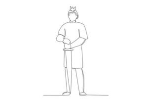 en kung står med både händer innehav en svärd vektor