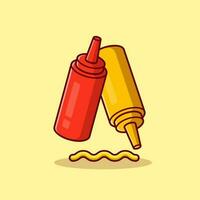 Ketchup und Senf Karikatur Vektor Symbol Illustration. Essen Objekt Symbol Konzept isoliert Prämie Vektor. eben Karikatur Stil